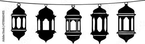 Hanging traditional lanterns silhouette decoration for festive occasions or cultural celebrations vector design