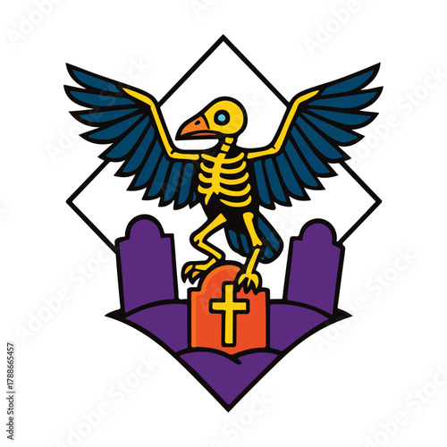 Skeletal Raven Perched Svg