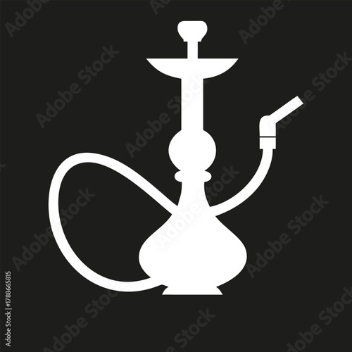 Hookah icon silhouette. White shisha logo isolated on black background. Vector illustration