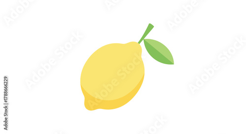 Cartoon lemon with green leaf, simple vector fruit illustration