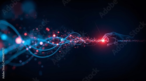 Abstract technology background with glowing particles and blue light effect