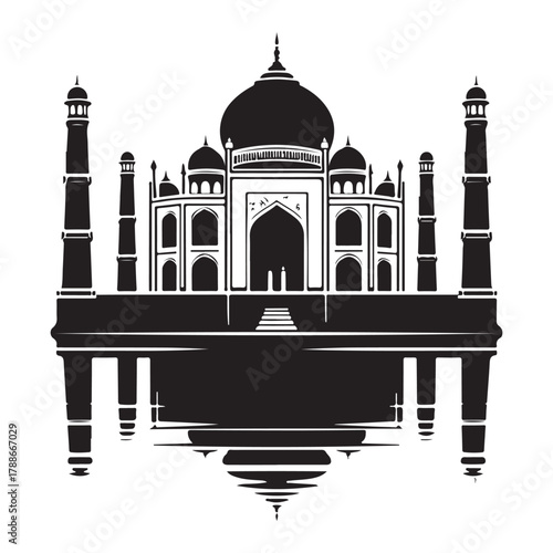 Detailed Silhouette of Taj Mahal Famous Landmark in Agra India Depicting Indian Architecture Culture Mughal Empire Travel Destination and Historical Monument