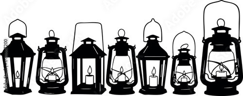 Vintage black lantern silhouettes in various shapes and sizes vector design for decoration and lighting ideas