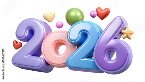 2026 3D Numbers and Colorful Symbols for Festive Celebrations