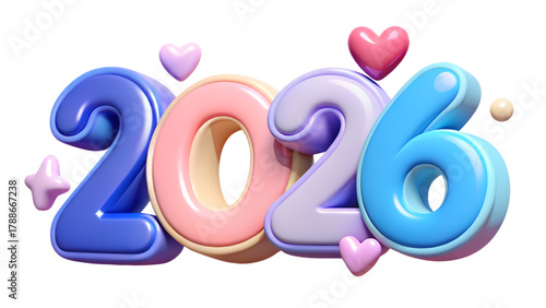 Stunning 3D 2026 Numbers with Playful Hearts and Vibrant Colors for New Year