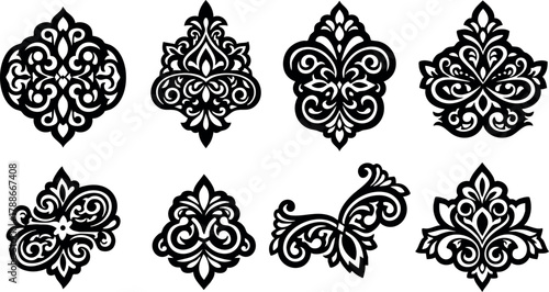 Decorative black ornamental floral vector elements for elegant design and vintage style embellishments