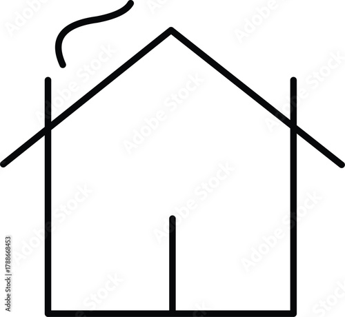 Minimalist line art icon of a house with smoke coming from chimney