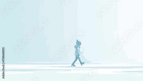 Kid doing Winter ice skating illustration of people enjoying outdoor activity in snow landscape