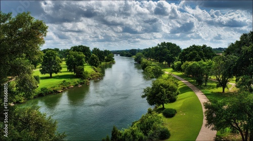 Tranquil Views of the Historic Brazos River in Waco, Texas: A Green Landscape Park Embracing Nature's Peace