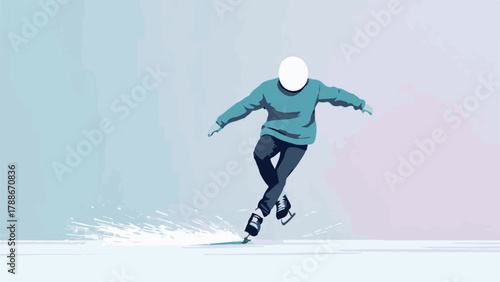 Winter ice skating illustration of people enjoying outdoor activity in snow landscape