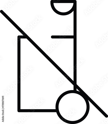 Stylized line art of a luggage cart with a diagonal line