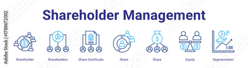 Shareholder Management web icon vector illustration concept with icon of Shareholder,Shareholders,Share Certificate,Share,Share,Equity,Segmentation,in modern flat vector style.