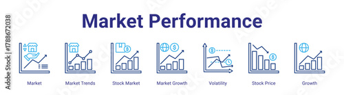 Market Performance web icon vector illustration concept with icon of Market,Market Trends,Stock Market,Market Growth,Volatility,Stock Price,Growth,in modern flat vector style.