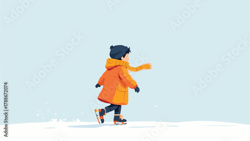 Kid doing Winter ice skating illustration of people enjoying outdoor activity in snow landscape