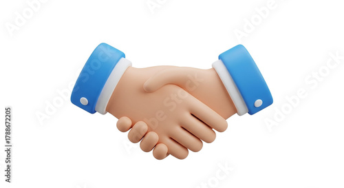 3d cartoon hands shaking in agreement with blue cuffs