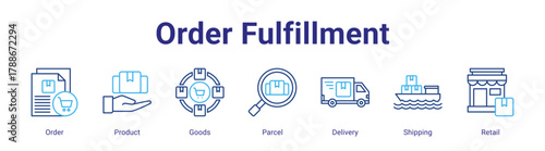 Order Fulfillment web icon vector illustration concept with icon of Order,Product,Goods,Parcel,Delivery,Shipping,Retail,in modern flat vector style.
