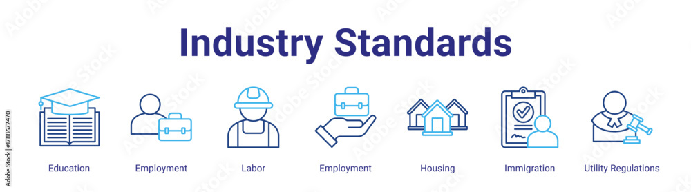 Fototapeta premium Industry Standards web icon vector illustration concept with icon of Education,Employment,Labor,Employment,Housing,Immigration,Utility Regulations,in modern flat vector style.