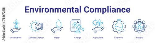 Environmental Compliance web icon vector illustration concept with icon of Environment,Climate Change,Water,Energy,Agriculture,Chemical,Nuclear,in modern flat vector style.