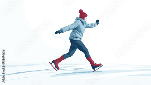Winter ice skating vector illustration of outdoor activity in snow landscape