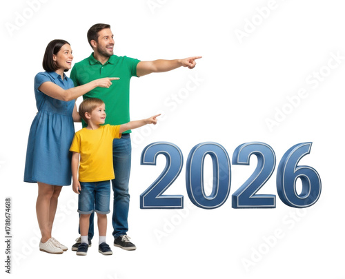 Family celebrating future goals bright joyful 2026 isolated on transparent background
