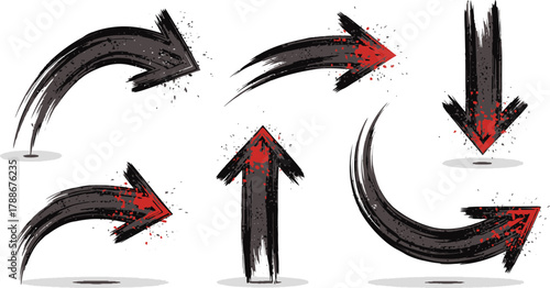 Set of grunge arrows with red accents