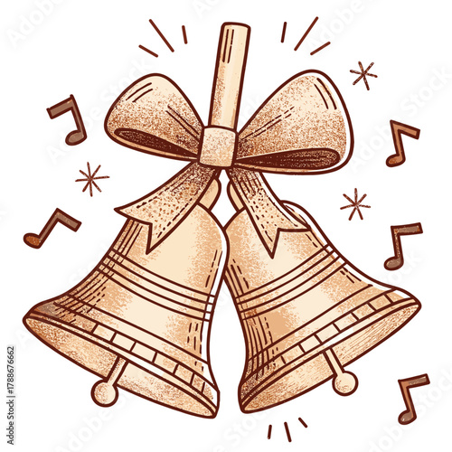 Christmas bells with ribbon and musical notes in vintage style  