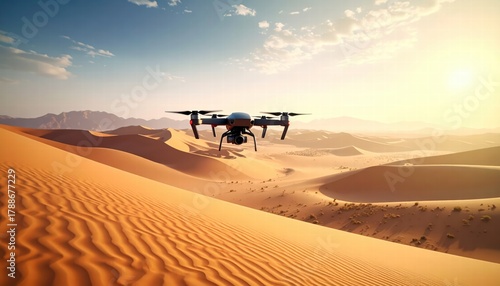 Fototapeta Naklejka Na Ścianę i Meble -  drone flying in the sahara desert