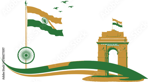 Indian flag and india gate illustration