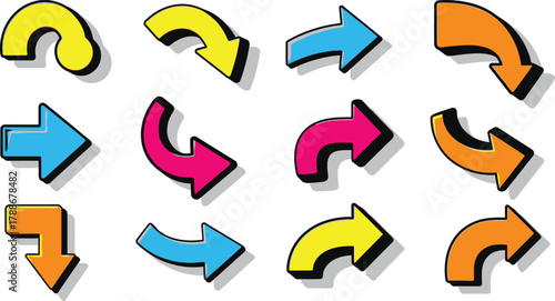 Collection of colorful cartoon arrows pointing in different directions