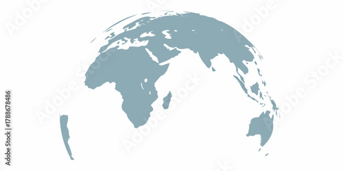 Stylized globe with continents of africa europe asia and australia in a soft blue hue on a white background