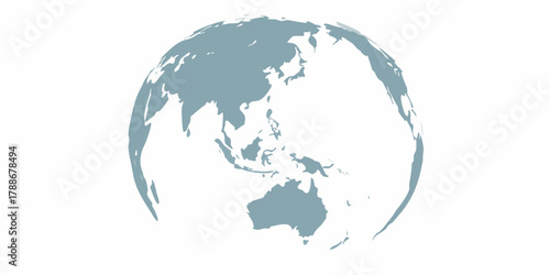 Stylized globe showing asia australia and pacific islands on a white background