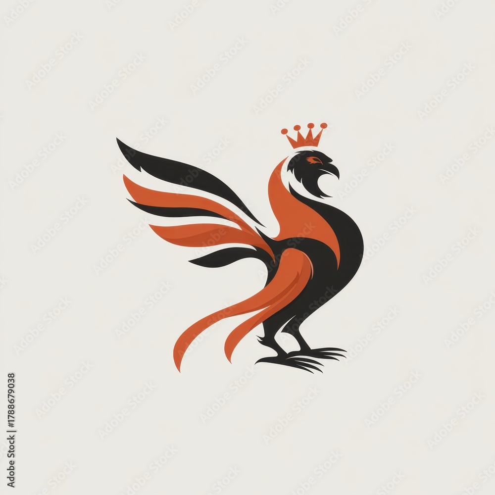 Obraz premium Phoenix logo design with orange and black colors featuring a crown on its head