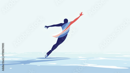 Winter ice skating vector illustration of outdoor activity in snow landscape