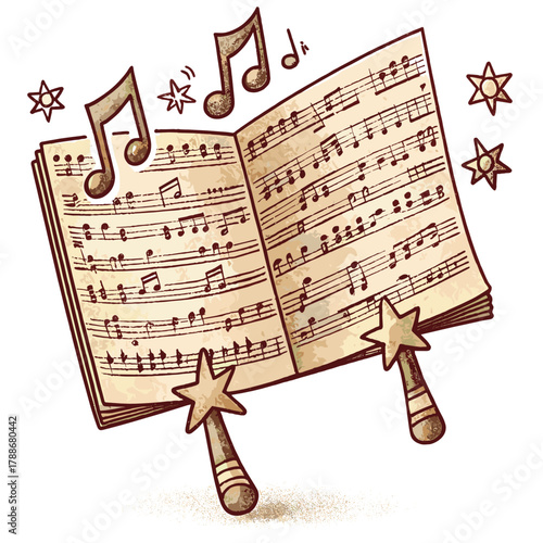 Musical sheet with stars and notes in a whimsical design concept of icon  