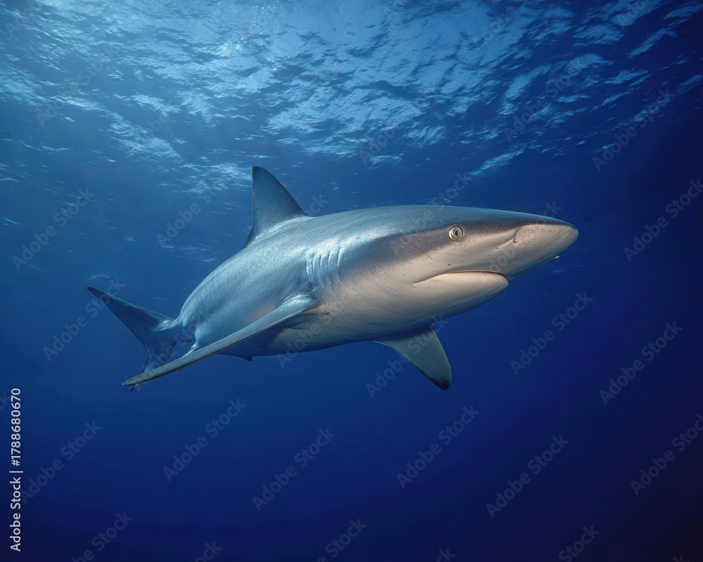 Fototapeta premium Silky Shark in Florida Waters: A Majestic Underwater Encounter with an Elegance Unmatched
