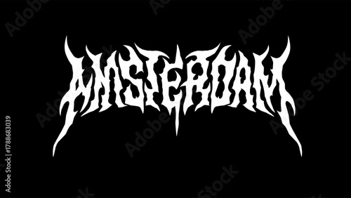Amsterdam metal lettering vector in tribal flame style, perfect for tattoo art, band logo, apparel, and streetwear design.