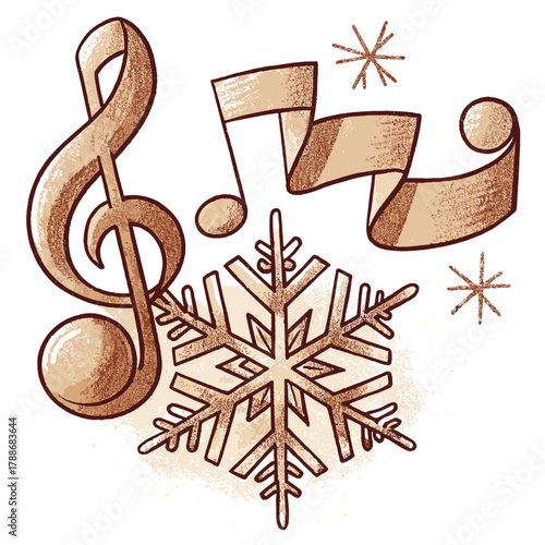 Music notes and snowflake in a decorative design concept of icon  