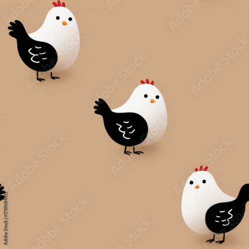Colorful cartoon chickens on a simple background create a playful design for kids' spaces
