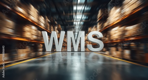 WMS Inscription Over Blurred Warehouse Scene: A Look Into Warehouse Management for Efficient Distribution and Logistics