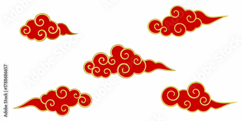 Traditional red and gold auspicious clouds pattern for asian culture and celebrations