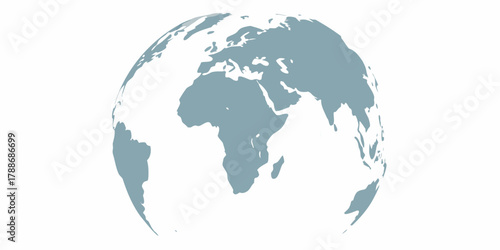 Stylized blue globe showing continents of africa europe and asia on a white background