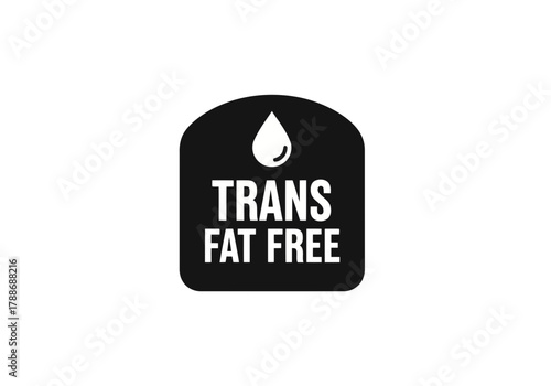 Illustration of a trans fat free label with a large drop of oil on top and white bold lettering inside