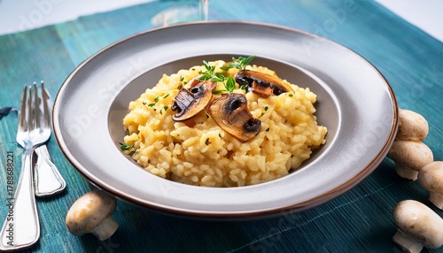 a hearty italian risotto made with creamy arborio rice mushrooms and a touch of saffron