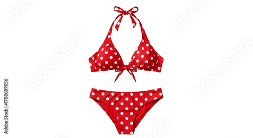 Red and White Polka Dot Bikini Set with Bows on White Background (15 isolated on a transparent background