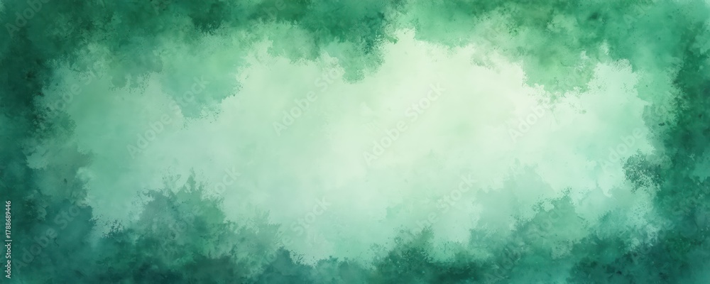 Obraz premium Abstract border of green watercolor blots and stains on light paper. Textured background for graphic design projects, invitations or banners.