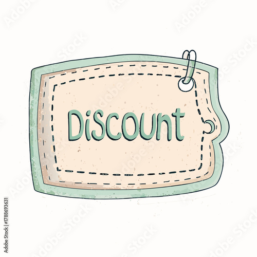Discount tag with stitched outline and paperclip attachment  