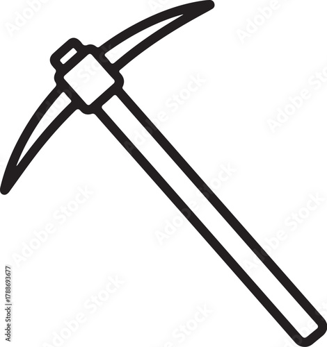 Outline icon of a pickaxe tool mining digging on transparent background