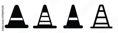 Traffic cone vector illustration set road safety cones construction cones black and white safety markers