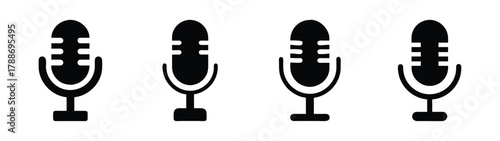 Microphone vector icon set professional studio mic broadcast podcast recording audio equipment design 