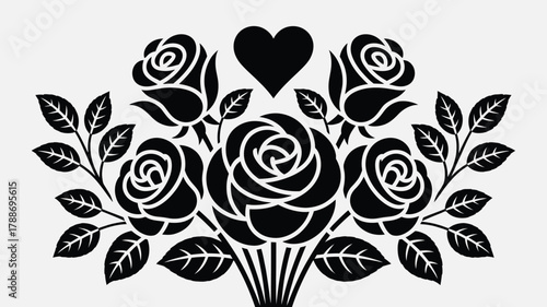 Elegant black roses with heart create a timeless symbol of love and romance, perfect for invitations, decor, and heartfelt celebrations.